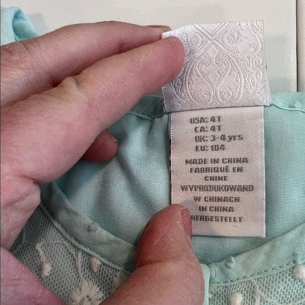 Heirloom Polly Flinders - Light Blue Lace Trim Dress, Swiss Dot,‎ 4T - Picture 4 of 7